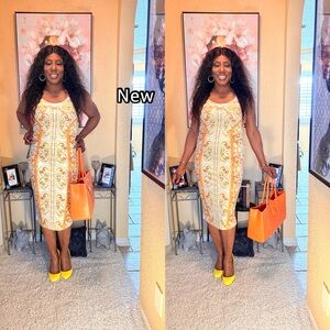 Chic Yellow Patterned Midi Dress